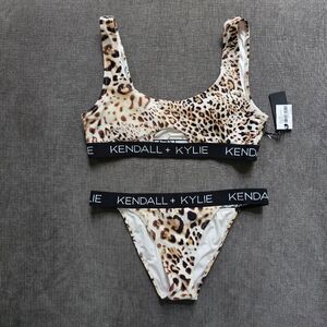 KENDALL & KYLIE Peekaboo logo tape bikini top & logo trim Bottom sz large